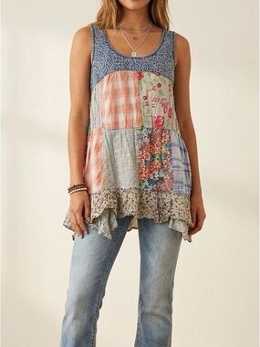 Young Threads Patchwork Boho Tank Top NWT